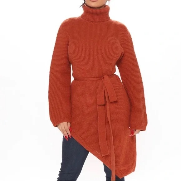 Fashion Nova Wrap Star Asymmetrical Sweater - Cognac - Size S - Picture 4 of 6